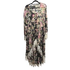 VTG 90s STARINA Sheer Floral Maxi Dress M Whimsigoth Fairy Grunge Lace Romantic*